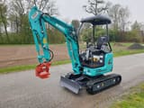 2021 Kobelco SK17SR-3E mini excavator, three-quarter view