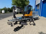 Berger Kraus BK2800ASR mini excavator on trailer with attachments