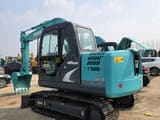 2022 Kobelco SK75-8 mini excavator, rear three-quarter view