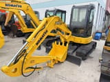 2020 Komatsu PC35MR mini excavator, front three-quarter view