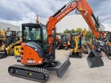 2025 Hitachi Zaxis 38U mini excavator, front three-quarter view