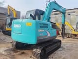 2022 Kobelco SK75-8 mini excavator, rear three-quarter view