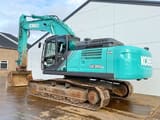 2019 Kobelco SK350LC-10E crawler excavator, rear three-quarter view