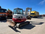 2017 Takeuchi TB260 mini excavator, rear three-quarter view