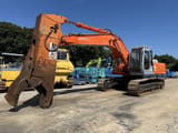 2000 Hitachi EX350LCK-5 crawler excavator with shear attachment, side view
