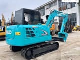 2021 Kobelco SK60 mini excavator, rear three-quarter view