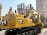 2019 Caterpillar 349D2 crawler excavator, rear three-quarter view