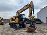 2019 Caterpillar M314F wheel excavator, front three-quarter view