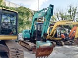 2022 Kobelco SK75-8 excavator, front three-quarter view