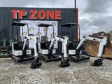 JPC KV12 mini excavator, front three-quarter view