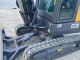 2020 Volvo EC27D mini excavator, close-up of front blade and tracks
