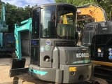 2025 Kobelco SK55SR mini excavator, rear three-quarter view