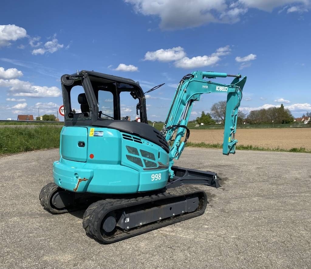 2024 Kobelco SK58SRX-7 mini excavator, rear three-quarter view 2024 Kobelco SK58SRX-7 mini excavator, rear three-quarter view