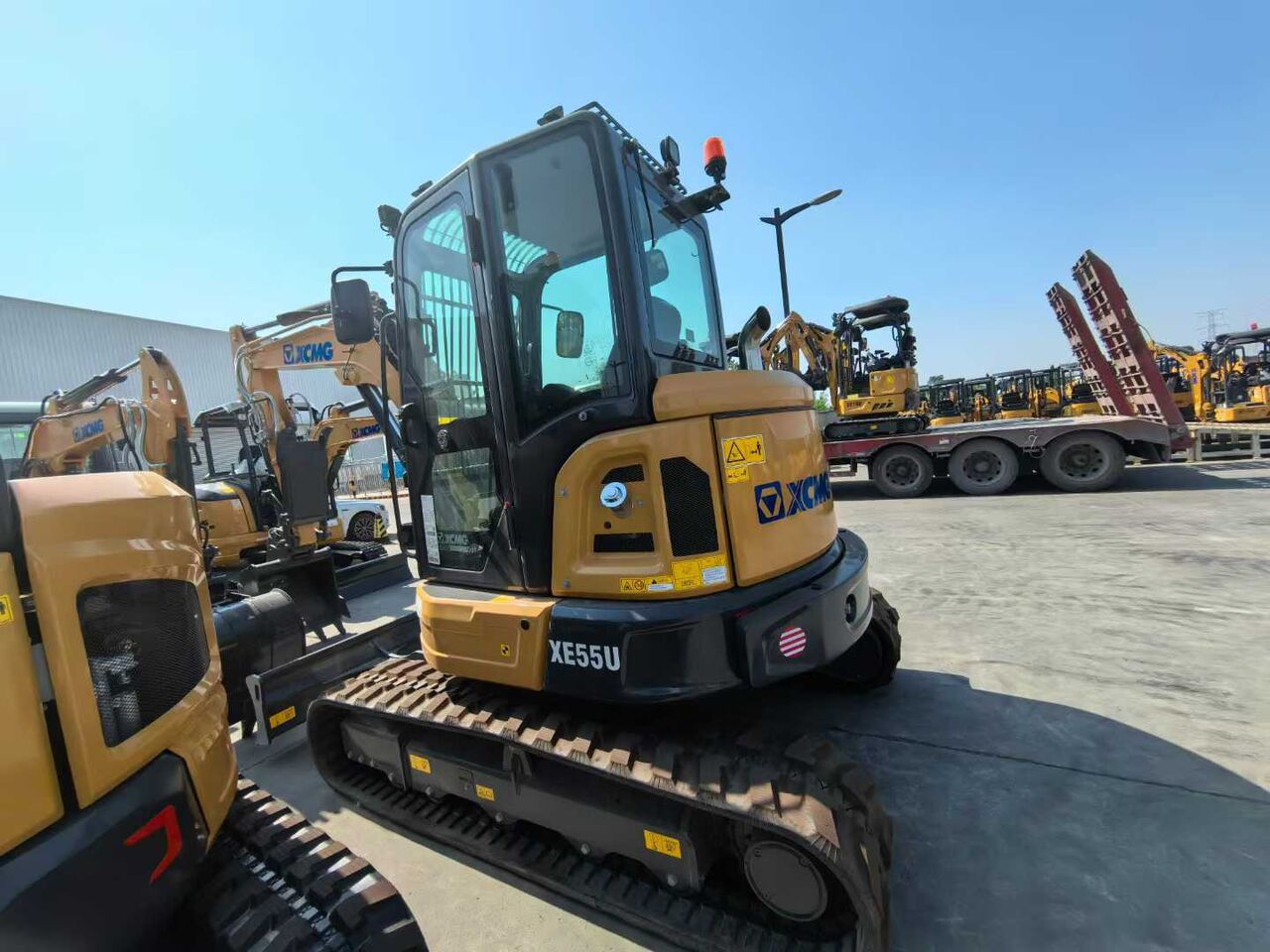 2026 XCMG XE55U mini excavator, rear three-quarter view