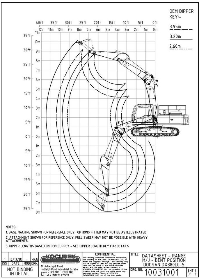 2015 Doosan DX380LC-5 crawler excavator technical range diagram