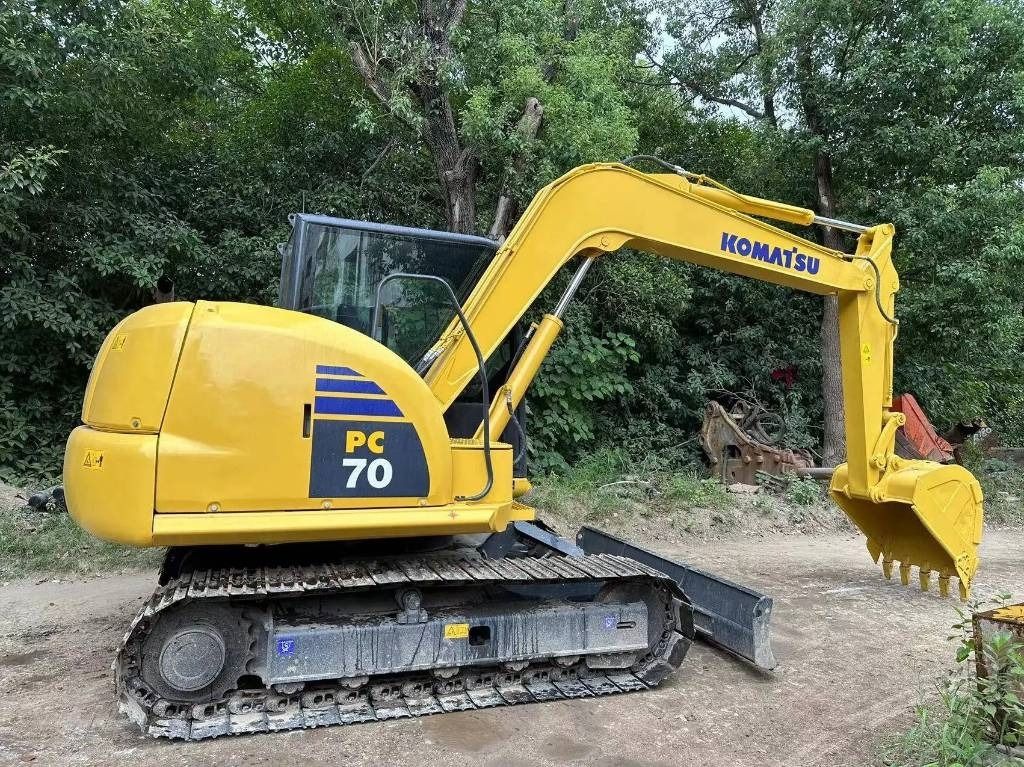 2024 Komatsu PC70-8 mini excavator, front three-quarter view