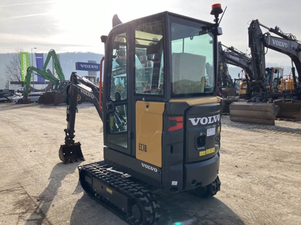 2022 Volvo EC18 Electric mini excavator, rear three-quarter view 2022 Volvo EC18 Electric mini excavator, rear three-quarter view