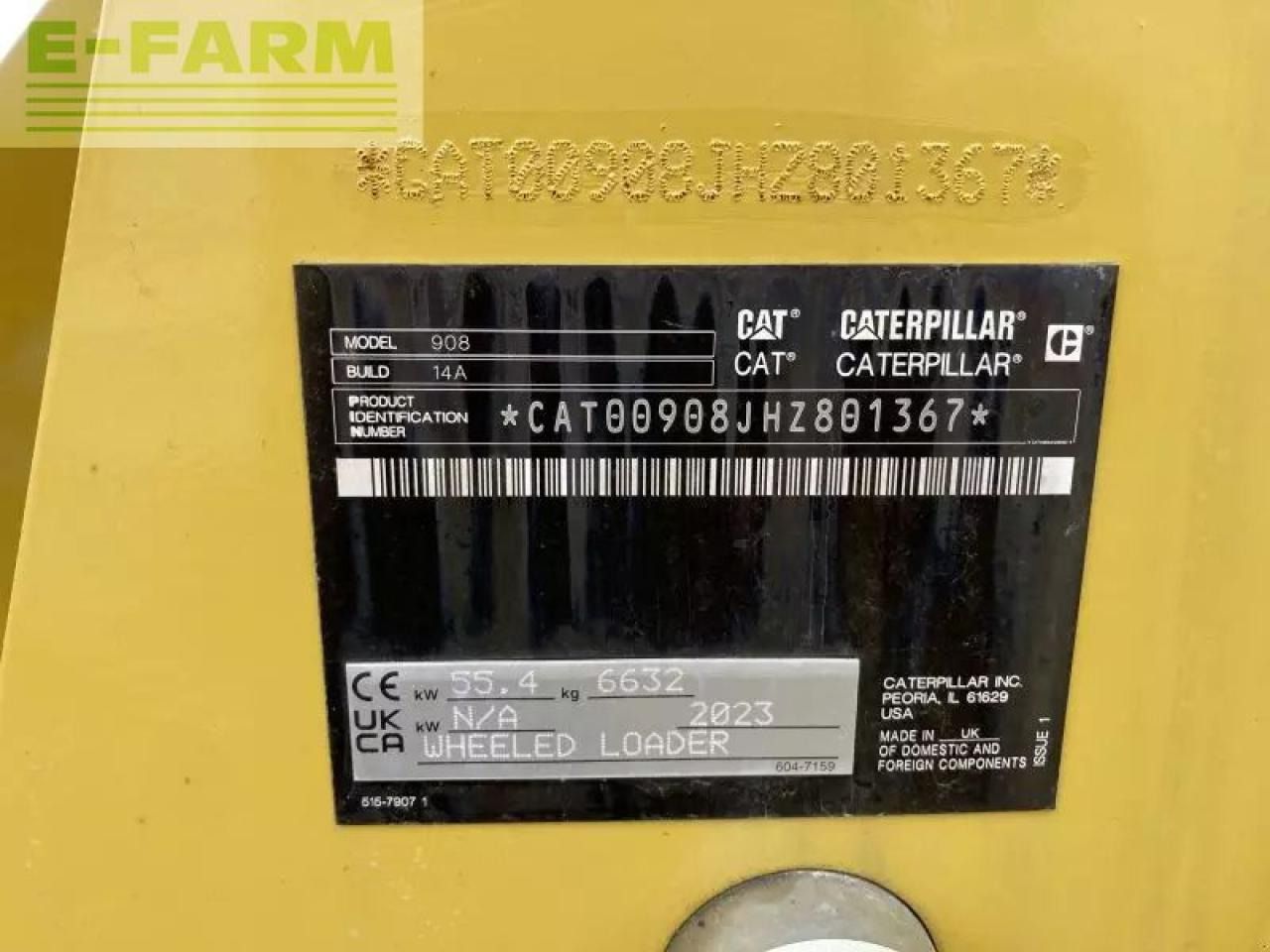 2023 Caterpillar 908 identification plate 2023 Caterpillar 908 identification plate