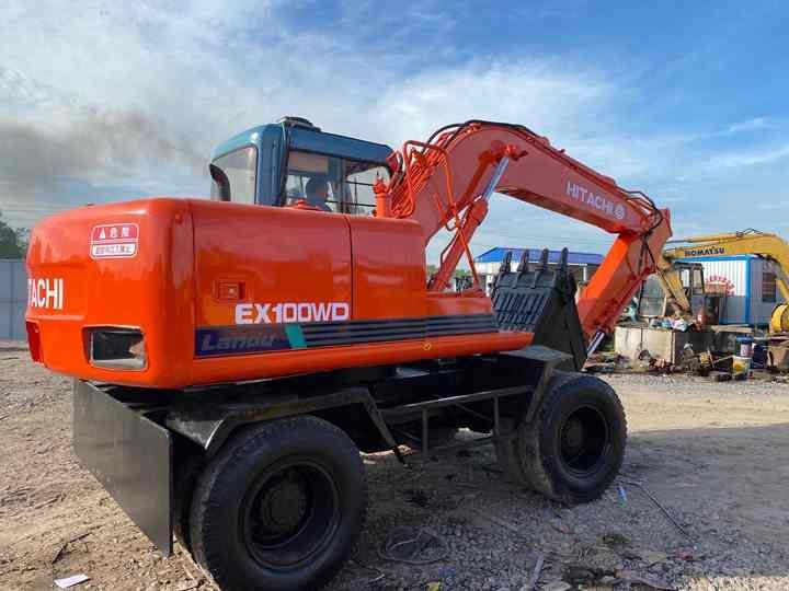 2022 Hitachi EX100WD wheel excavator, rear three-quarter view