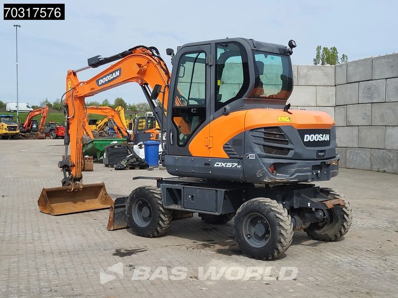 2019 Doosan DX57W-5 wheel excavator, front three-quarter view