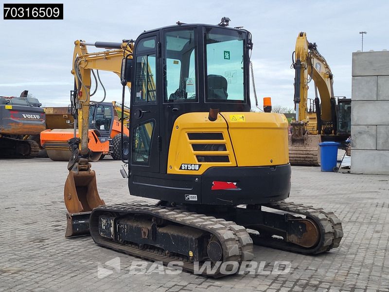 2020 Sany SY50U mini excavator, rear three-quarter view