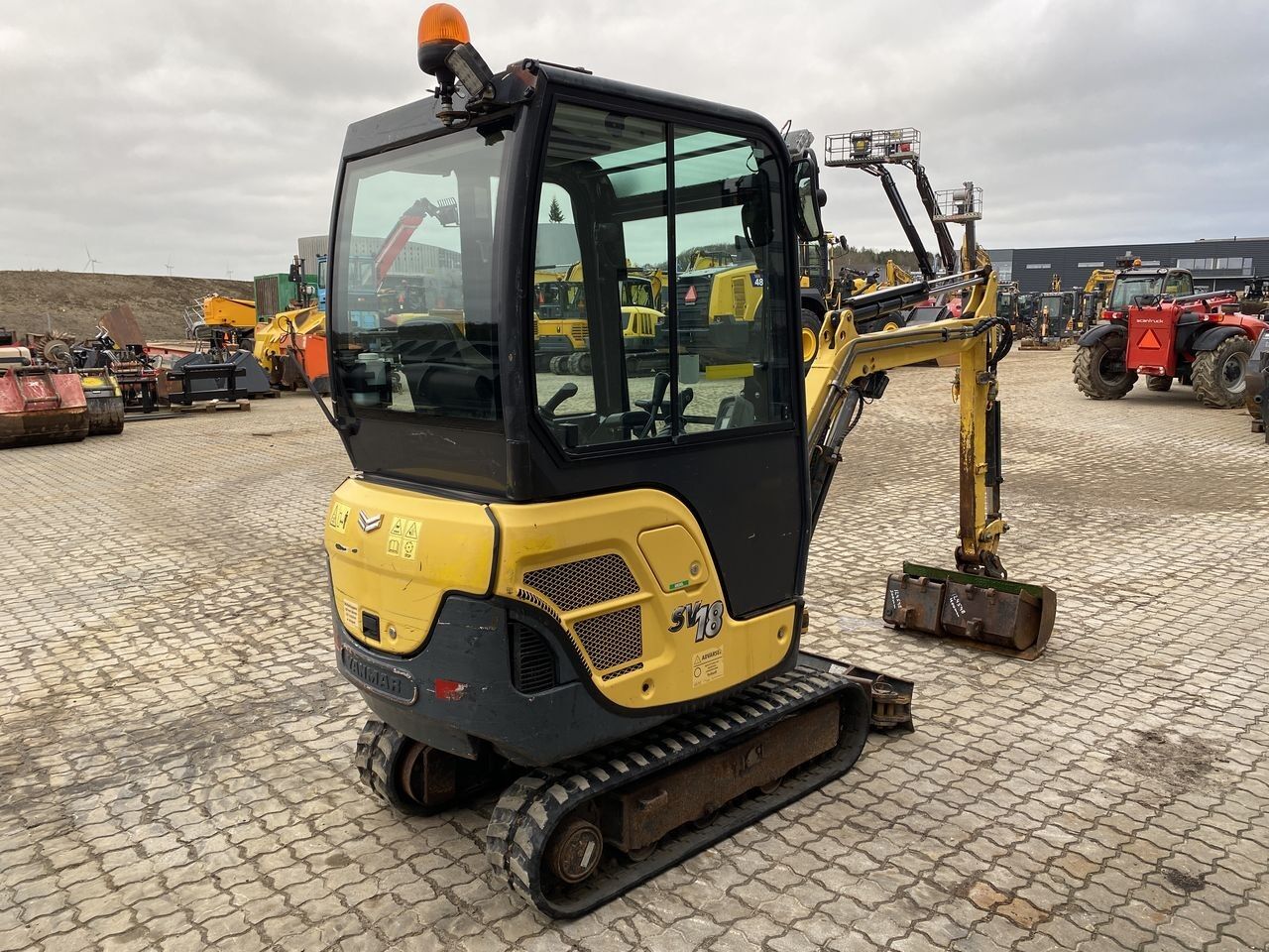 2017 Yanmar SV18 mini excavator, rear three-quarter view