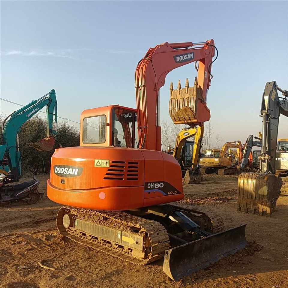 2022 Doosan DH80G mini excavator, rear three-quarter view
