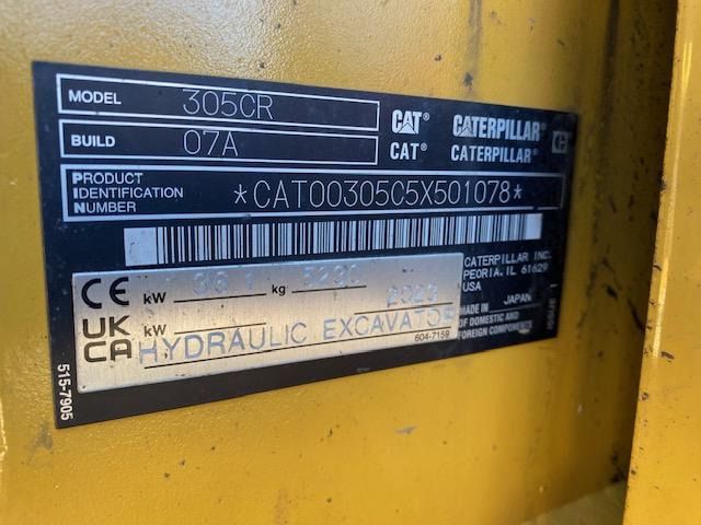 2023 Caterpillar 305CR mini excavator identification plate