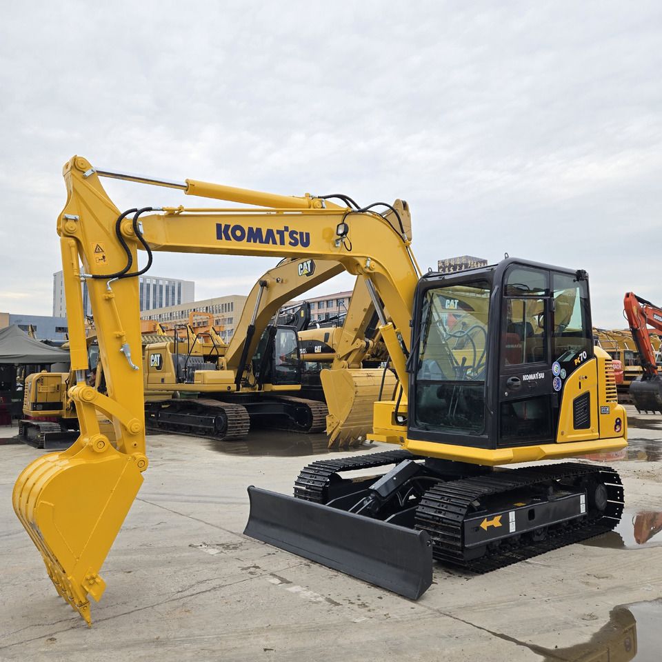 2022 Komatsu PC70-8 mini excavator, front three-quarter view