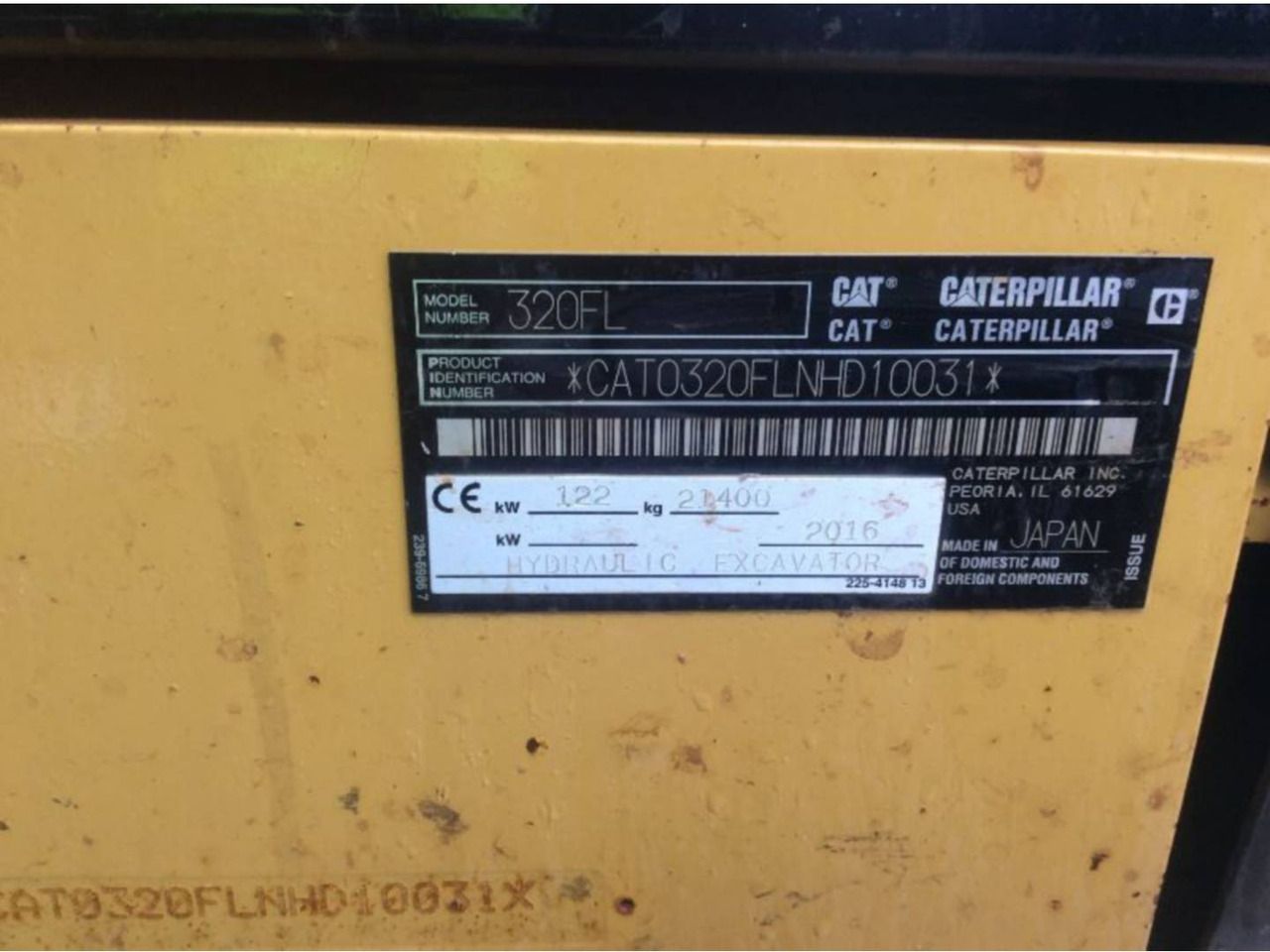 2016 Caterpillar 320F Crawler Excavator branding label