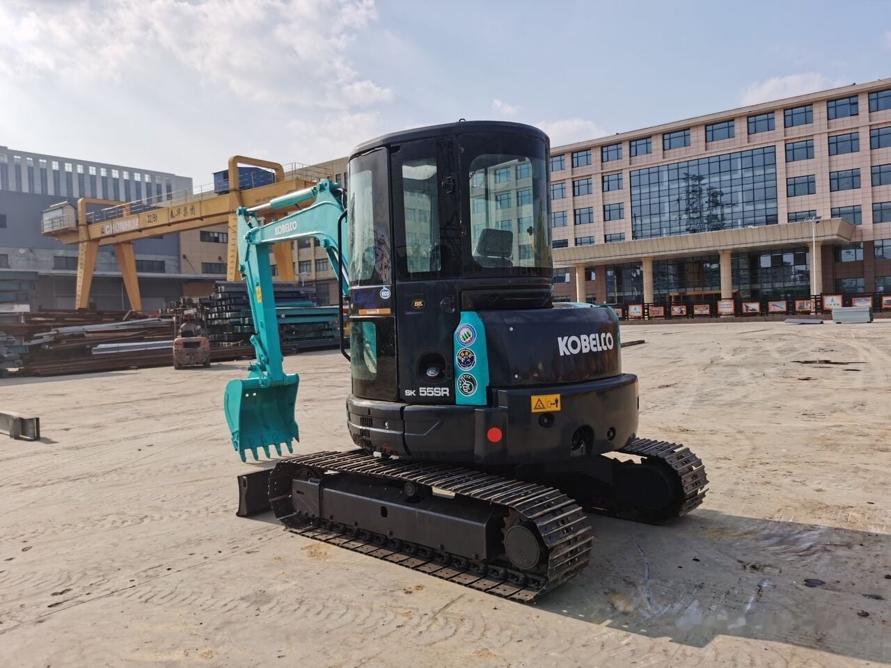 2019 Kobelco SK55SR mini excavator, rear three-quarter view