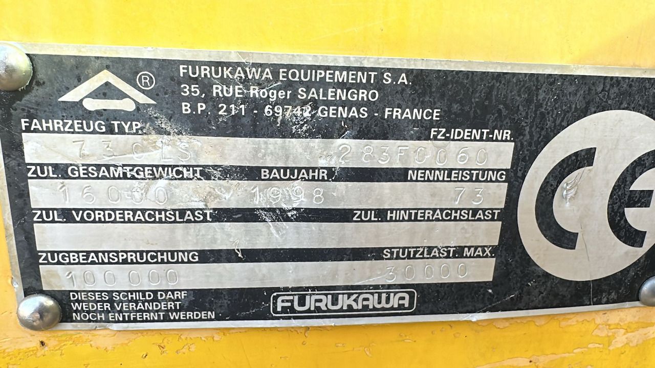 1998 Furukawa 730 LS-TRONIC identification plate