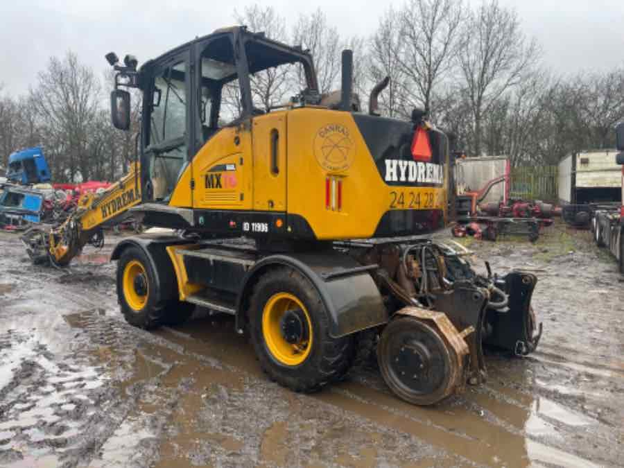 Hydrema MX16 RAIL wheel excavator, rear three-quarter view