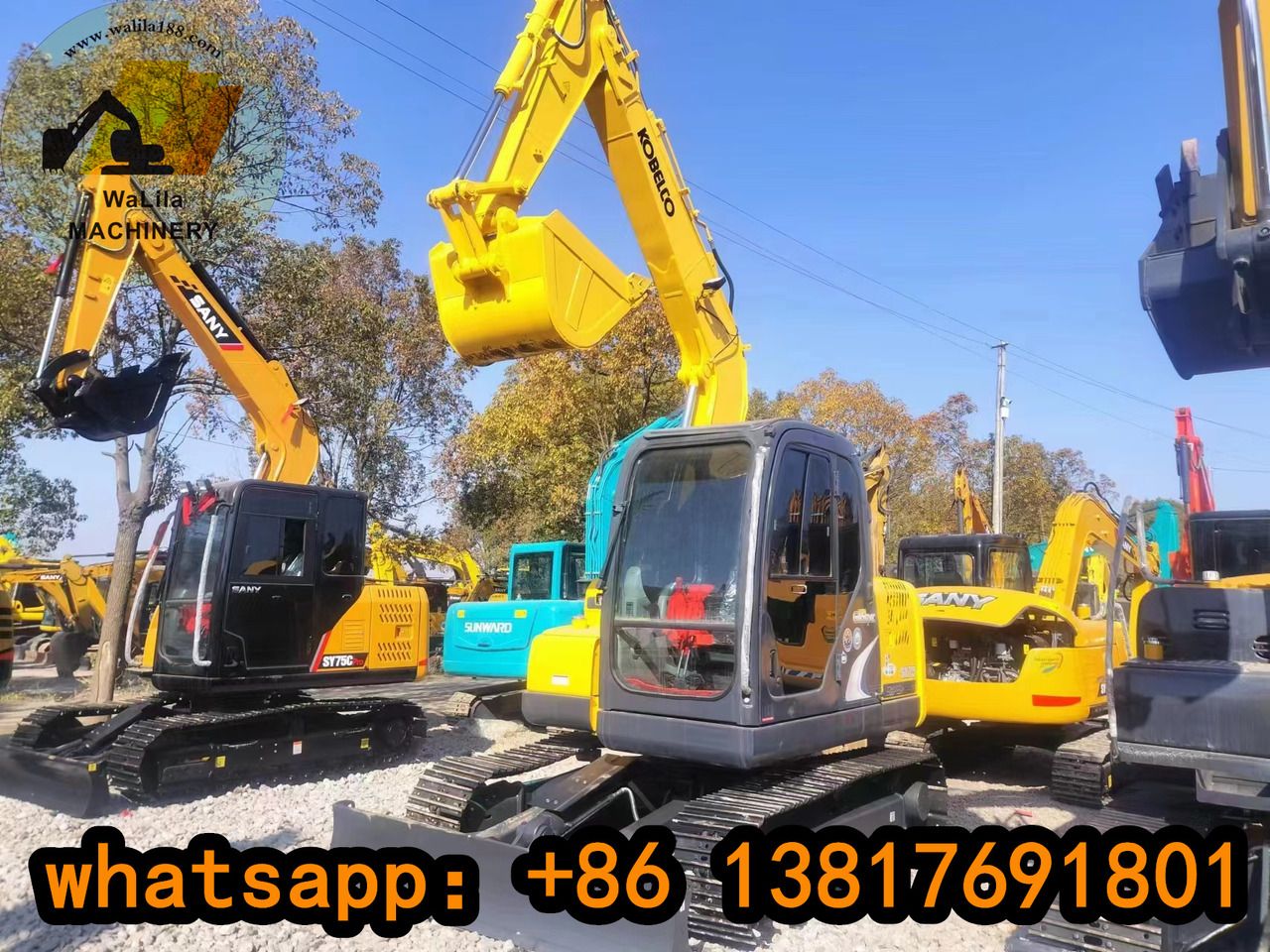 2023 Kobelco SK75 crawler excavator, front three-quarter view