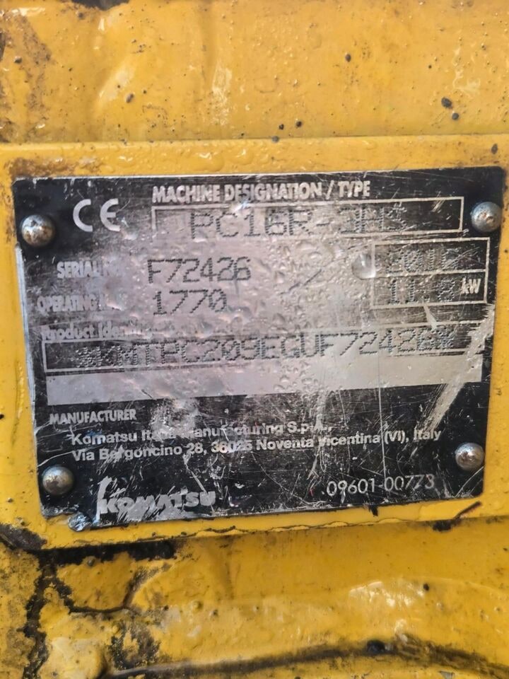 2016 Komatsu PC16R-3HS mini excavator identification plate 2016 Komatsu PC16R-3HS mini excavator identification plate