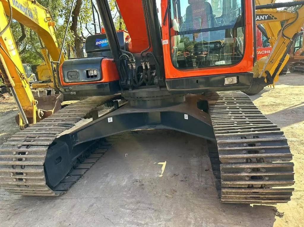 2023 Doosan DX225LC excavator, front view of the undercarriage and cab 2023 Doosan DX225LC excavator, front view of the undercarriage and cab
