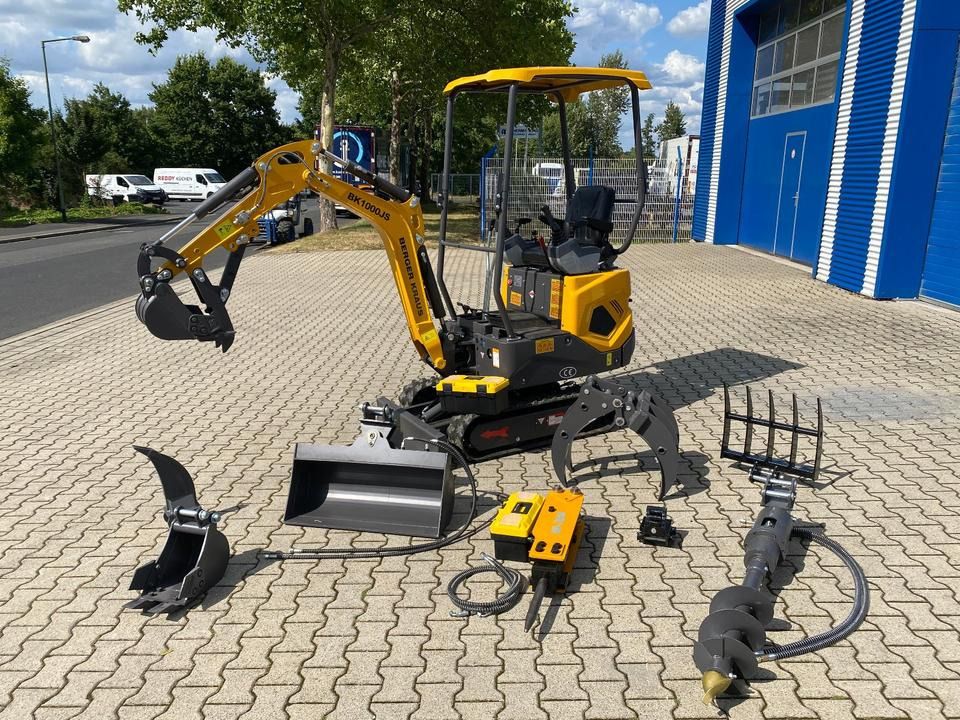 2026 Berger Kraus BK1000JS mini excavator with attachments, side view 2026 Berger Kraus BK1000JS mini excavator with attachments, side view
