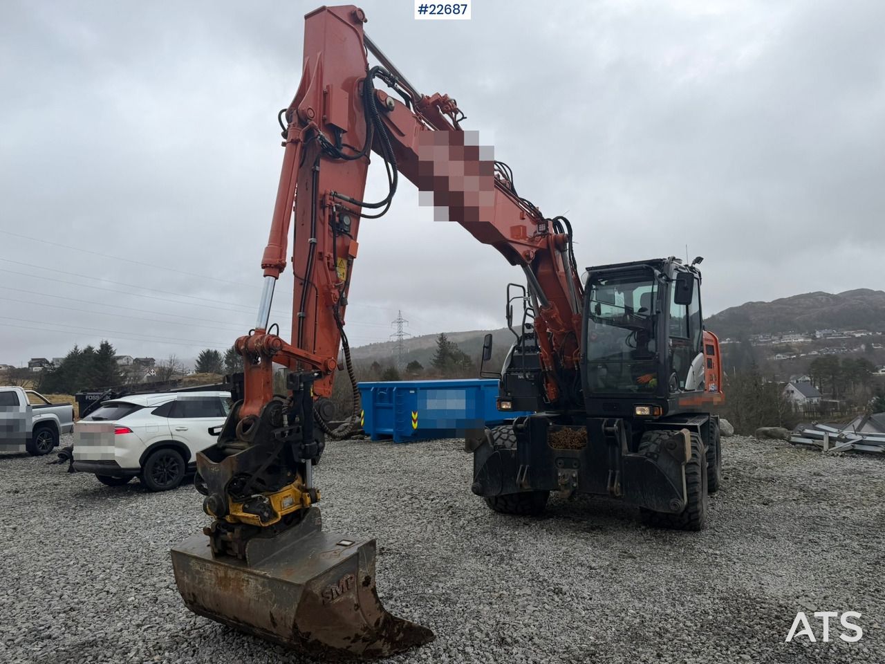 2020 Hitachi ZX145W wheel excavator, front three-quarter view