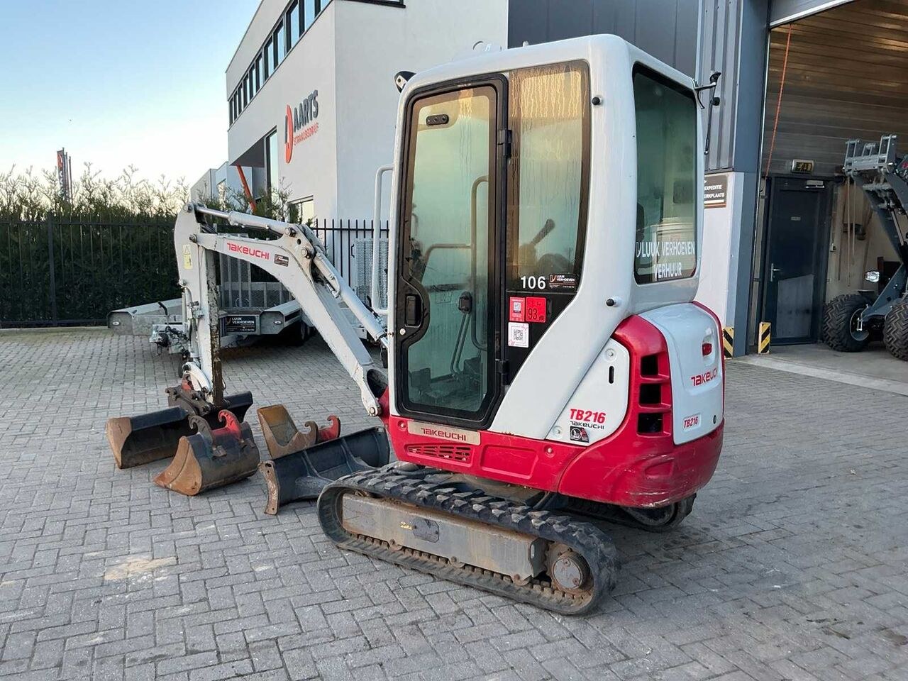 2021 Takeuchi TB216 mini excavator, three-quarter view