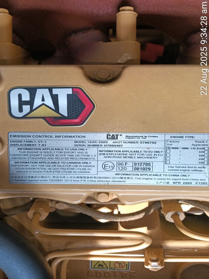 2025 Caterpillar 323D3 engine emission control plate 2025 Caterpillar 323D3 engine emission control plate