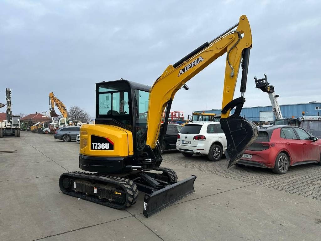 2025 Aipha TZ36U mini excavator, three-quarter front view