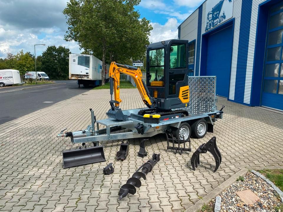 Berger Kraus BK1250KSR mini excavator on trailer with accessories Berger Kraus BK1250KSR mini excavator on trailer with accessories