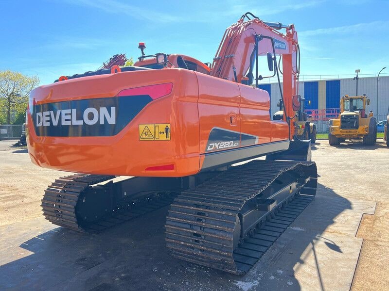 2026 Develon DX220 LCA crawler excavator, rear three-quarter view