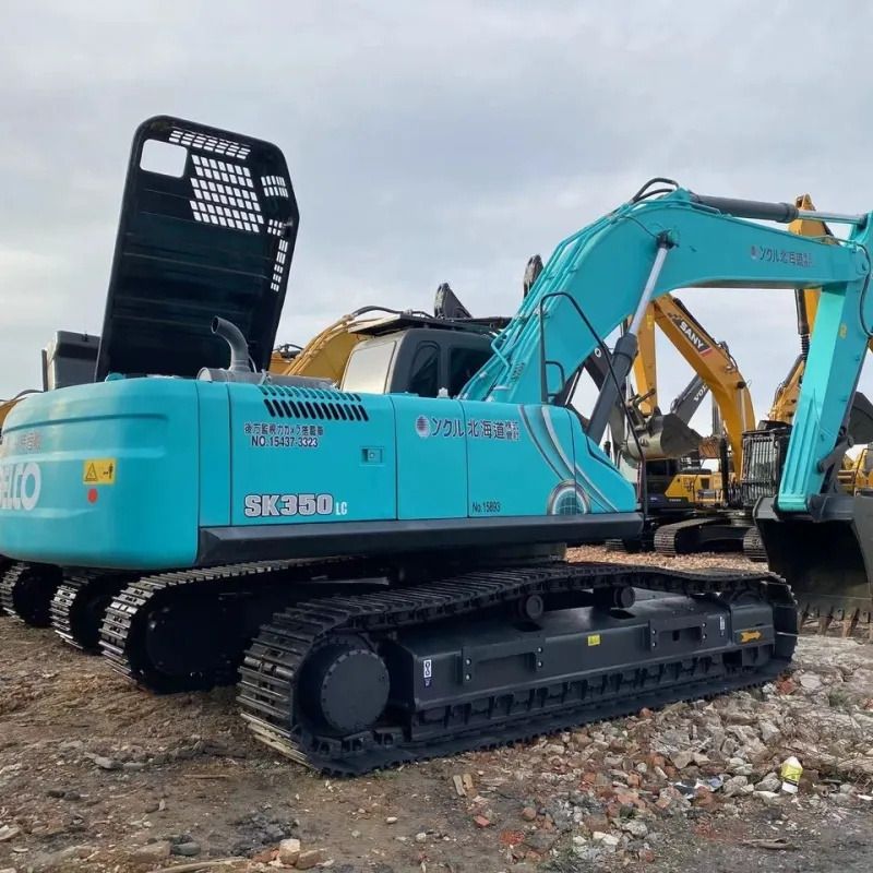 2019 Kobelco SK350LC crawler excavator, rear three-quarter view