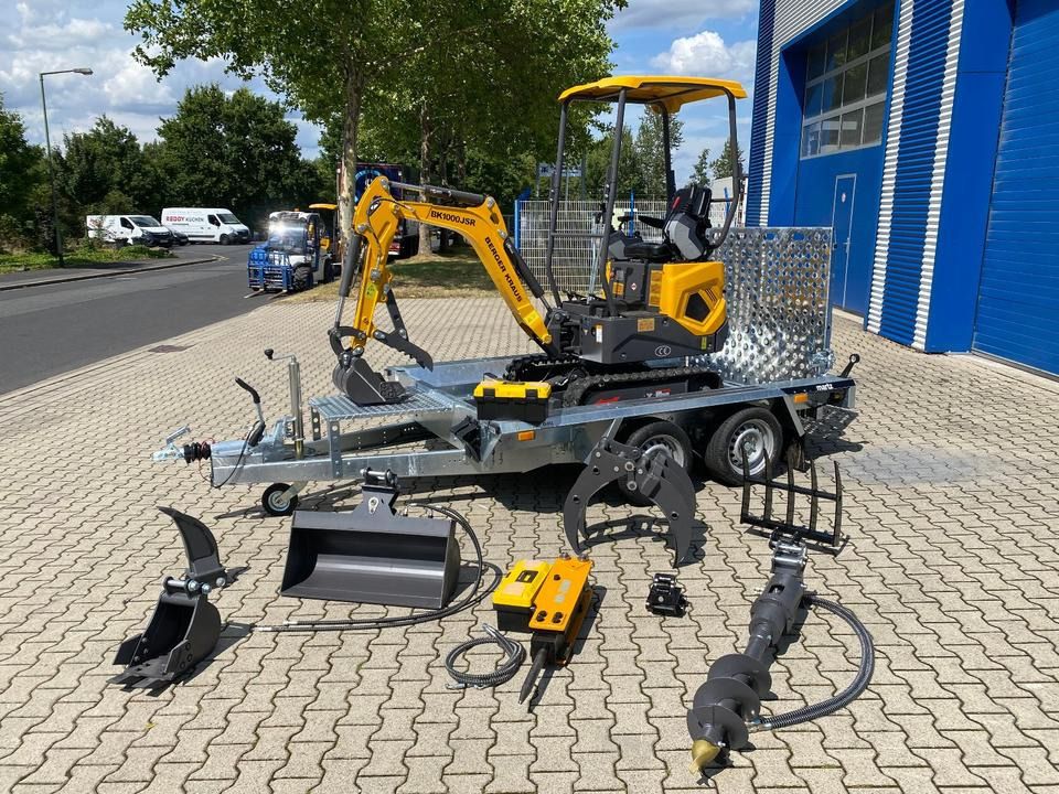 Berger Kraus BK1000JSR mini excavator on trailer with attachments Berger Kraus BK1000JSR mini excavator on trailer with attachments