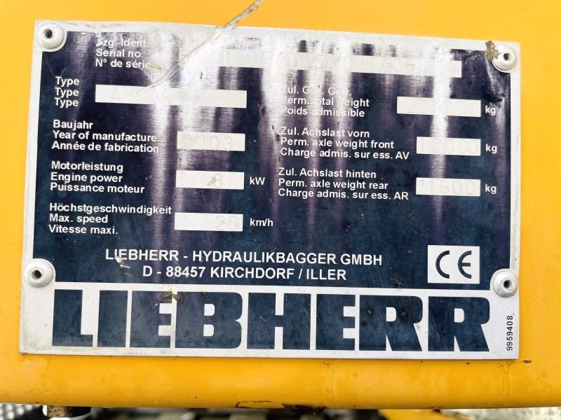 2003 Liebherr A904 identification plate 2003 Liebherr A904 identification plate
