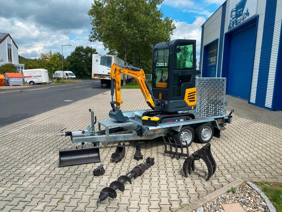Mini excavator BK1250KSR on trailer with accessories Mini excavator BK1250KSR on trailer with accessories