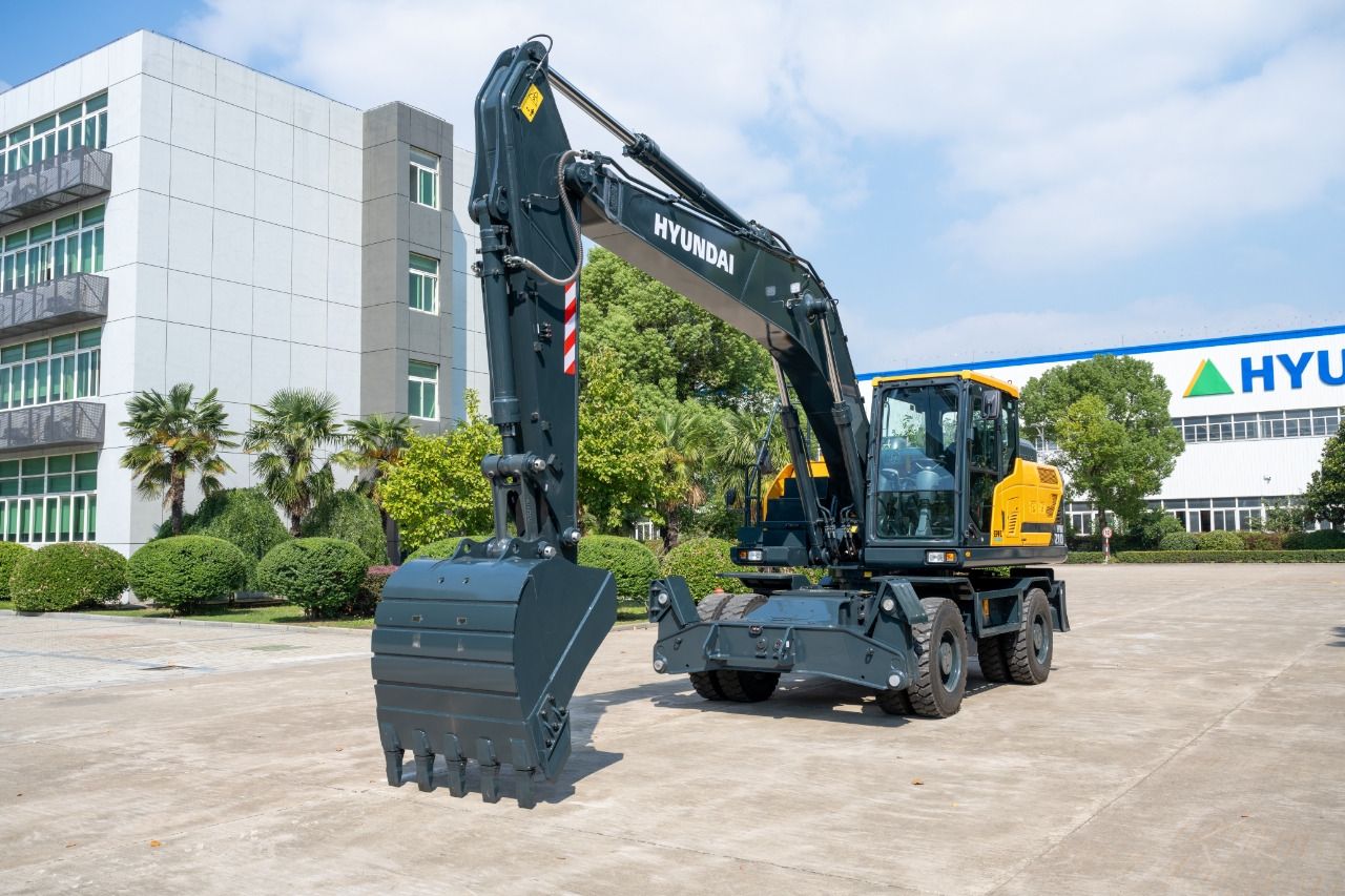 2026 Hyundai HW210 wheel excavator, front three-quarter view 2026 Hyundai HW210 wheel excavator, front three-quarter view