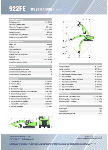 2025 LiuGong 922FE crawler excavator specification sheet