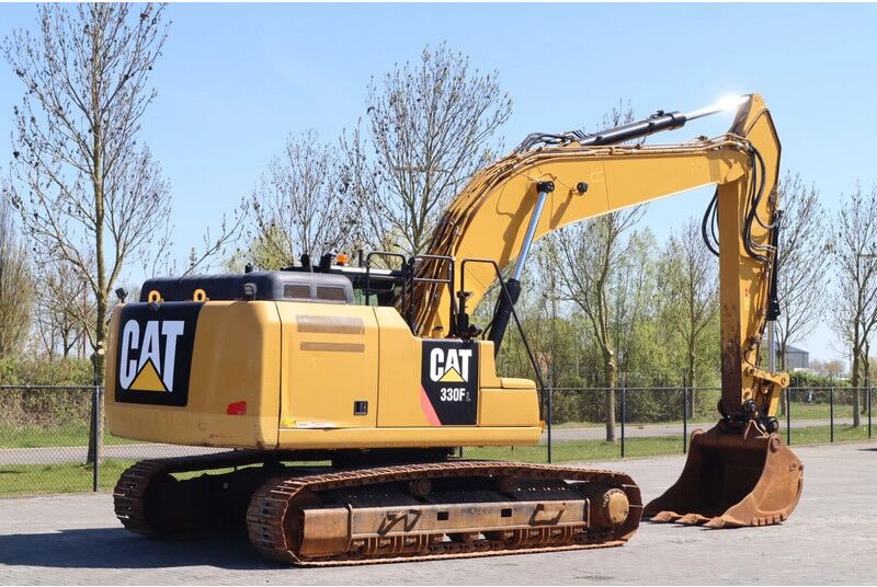 2018 Caterpillar 330FL crawler excavator, rear three-quarter view